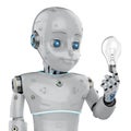 Cute robot hold light bulb Royalty Free Stock Photo